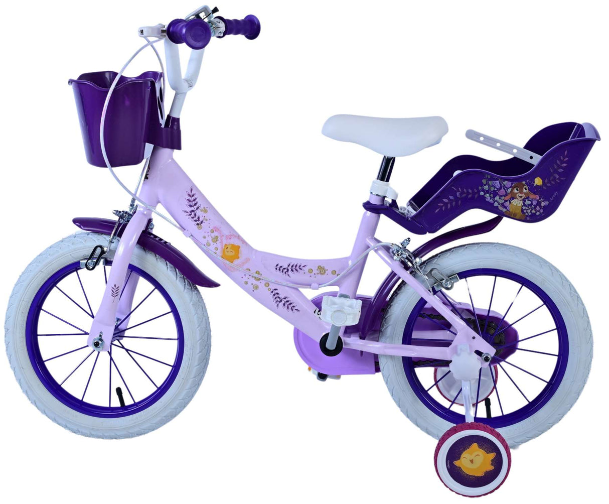 Volare Disney Wish Kinderfahrrad für Mädchen - 14 Zoll - Lila mit zwei Handbremsen