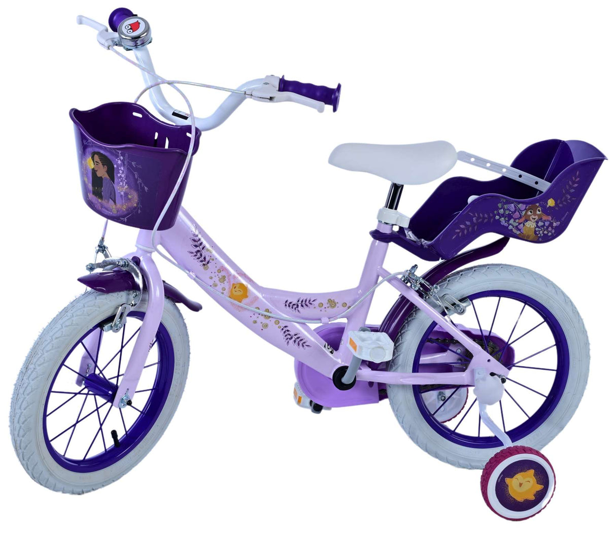 Volare Disney Wish Kinderfahrrad für Mädchen - 14 Zoll - Lila mit zwei Handbremsen