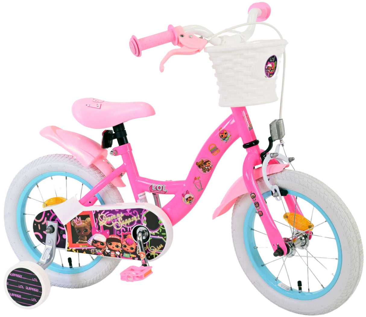 Volare Dolls Kinderfahrrad für Mädchen - 14 Zoll in Rosa mit Sicherheitsmerkmalen