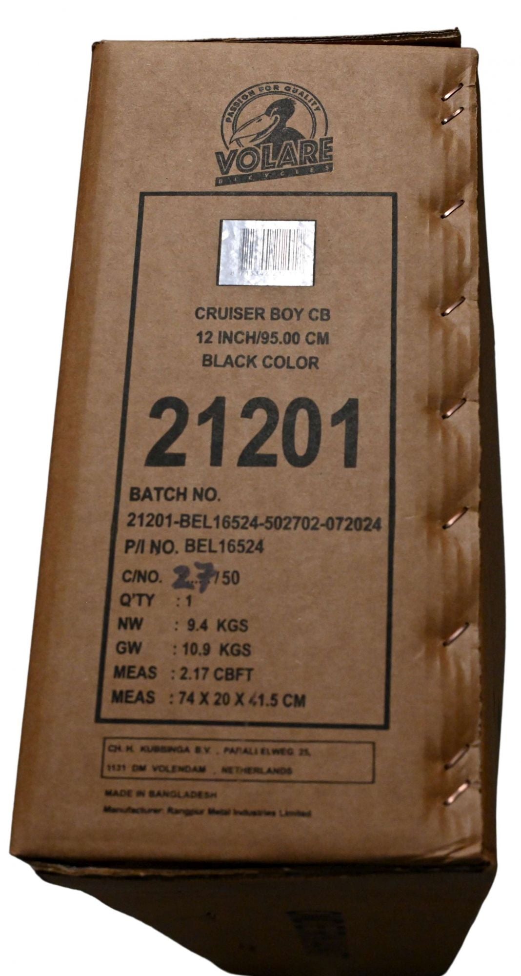 Volare Black Cruiser Kinderfahrrad - Jungen - 12 Zoll - Schwarz