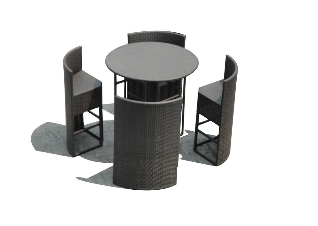 PureHaven Bar-Set 100x110 cm wetterbeständiges Polyrattan elegantes Design für bis zu 4 Personen inkl. Sitzauflagen Tisch mit Glasplatte grau