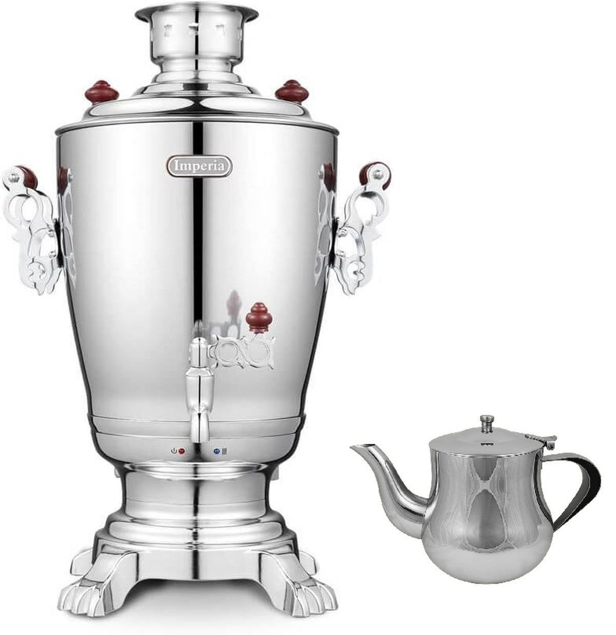 Elektrischer Samowar 3,2 L mit Teekanne 0,9 L – Edelstahl Teekocher Wasserkocher russisch orientalisch für Teezeremonie Garten Camping