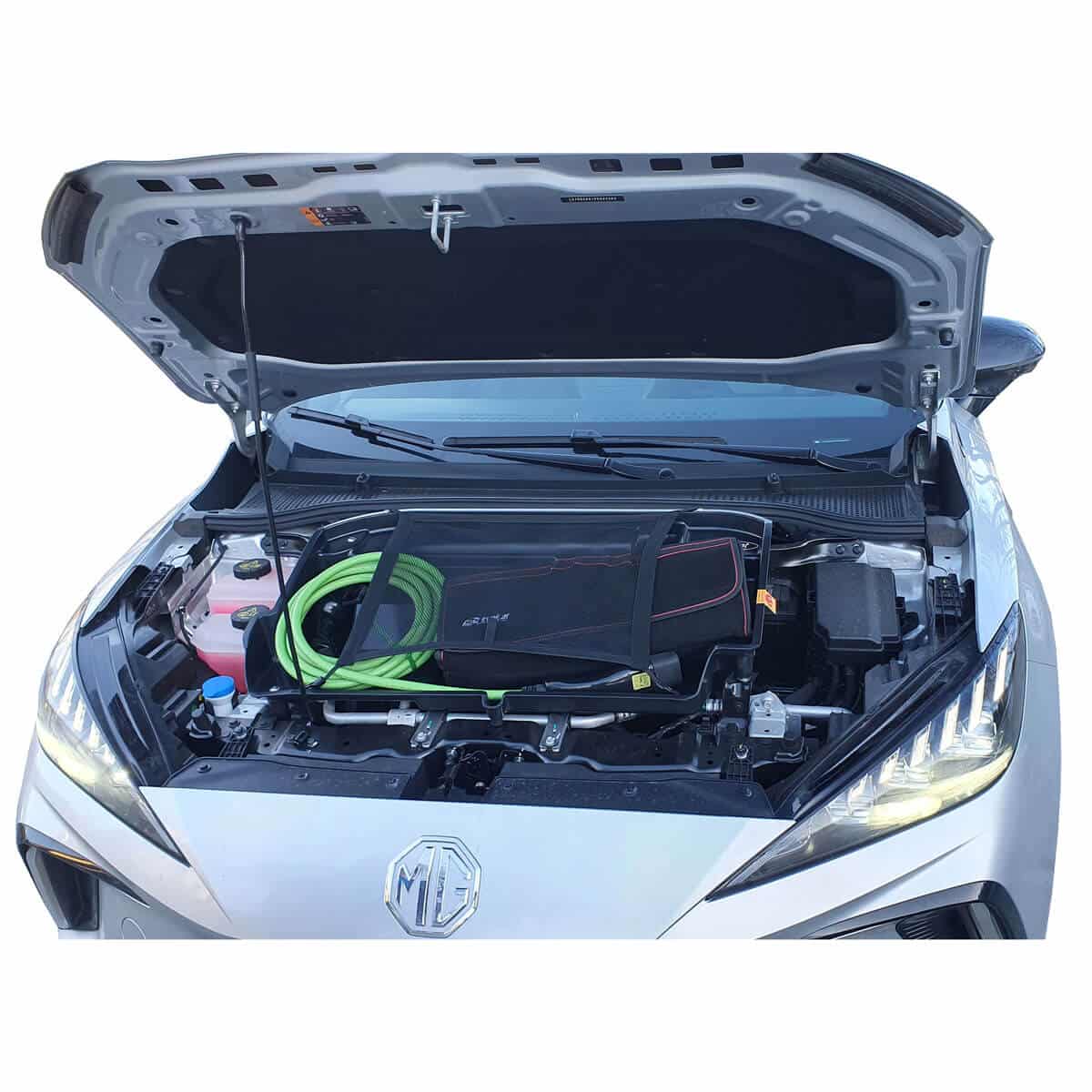 Nachrüstbarer Frunk für MG4 Electric inkl. Gepäcknetz – Kofferraum-Erweiterung vorne | zusätzlicher Stauraum im Motorraum | einfache Montage