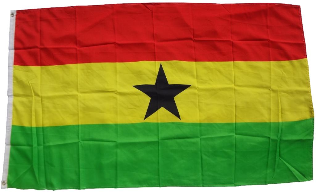 Flagge Ghana 90 x 150 cm Fahne mit 2 Ösen 100g/m² Stoffgewicht Hissflagge zum Hissen