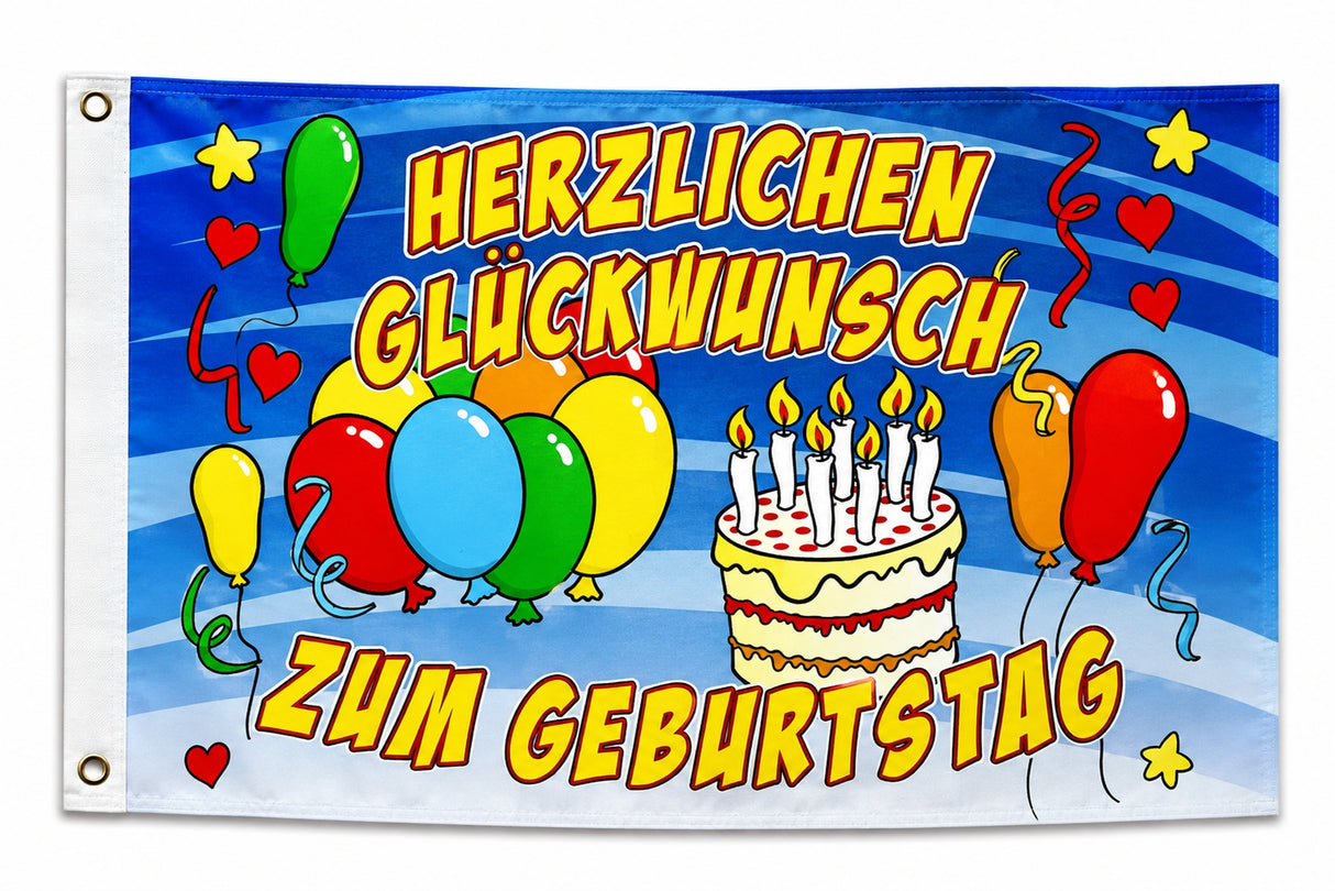 Flagge HERZLICHEN GLÜCKWUNSCH ZUM GEBURTSTAG 90 x 150 cm