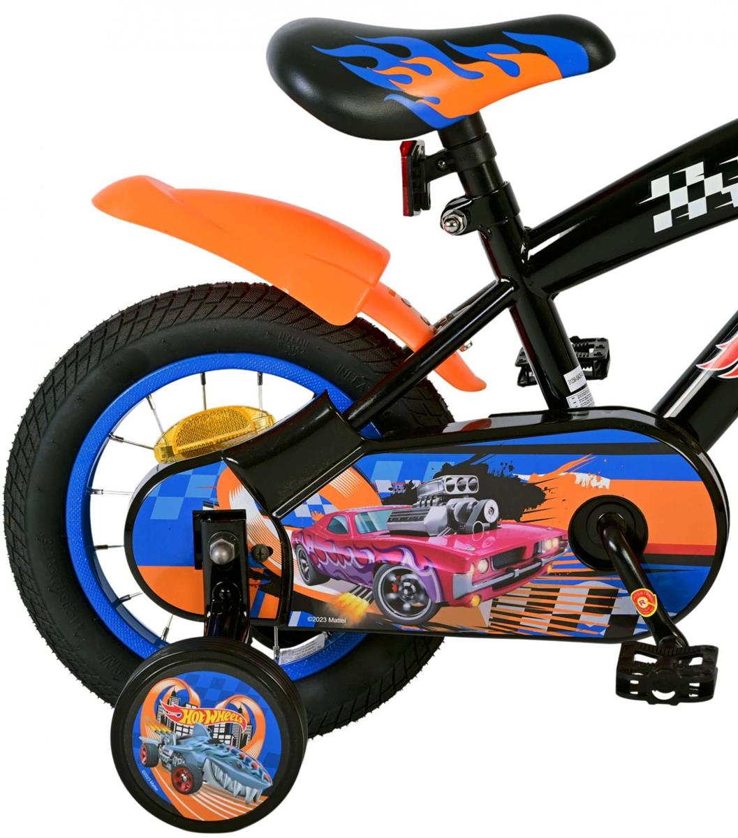 Volare Hot Wheels Kinderfahrrad für Jungen - 12 Zoll in Schwarz, Orange und Blau