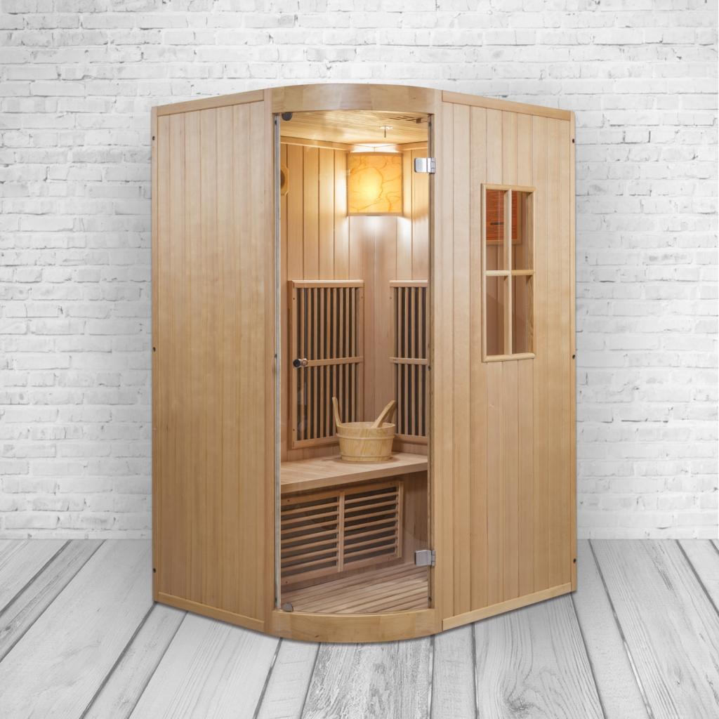 PureHaven Infrarotsauna 125x110x190 cm für 2 Personen kombiniert mit Saunaofen aus kanadischem Hemlockholz energiesparend Saunasteine