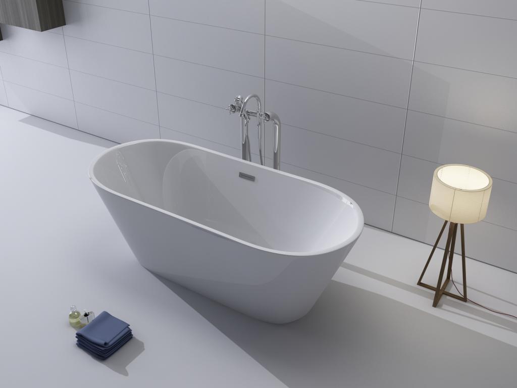PureHaven freistehende Luxus Acryl-Badewanne 170x80 cm elegant inkl. Siphon Überlaufschutz leicht zu pflegende Oberfläche extra starker Rahmen Weiß