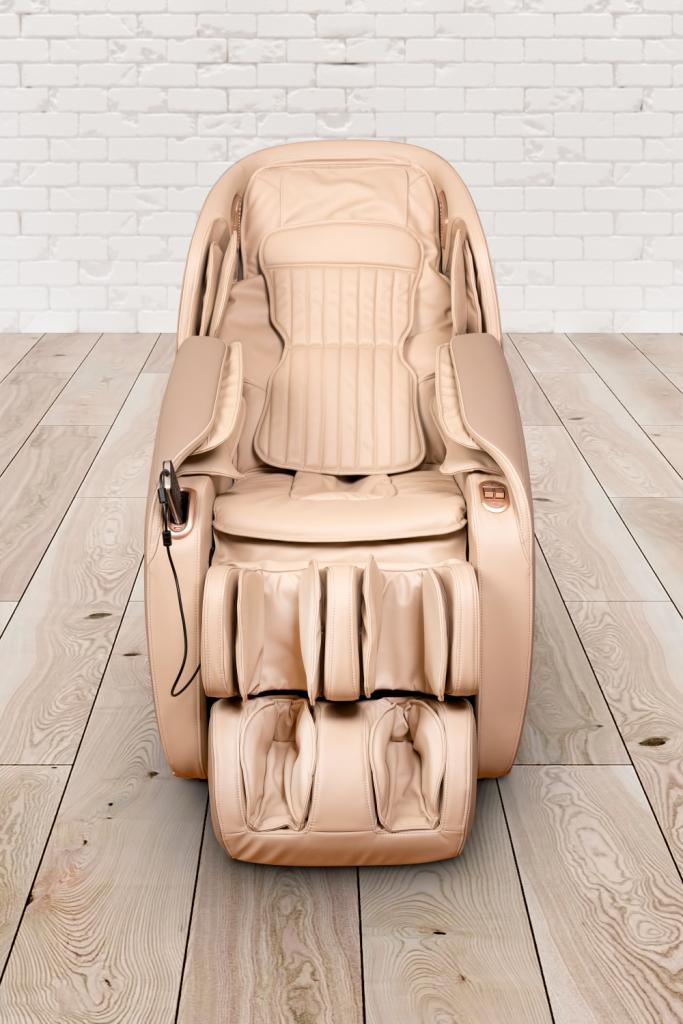 PureHaven Massage-Sessel 180x77x55 cm Knet- und Klopfmassage Heizfunktion Bluetooth USB Sprachsteuerung beige PU-Leder Fuß- Rücken- und Gesäßmassage