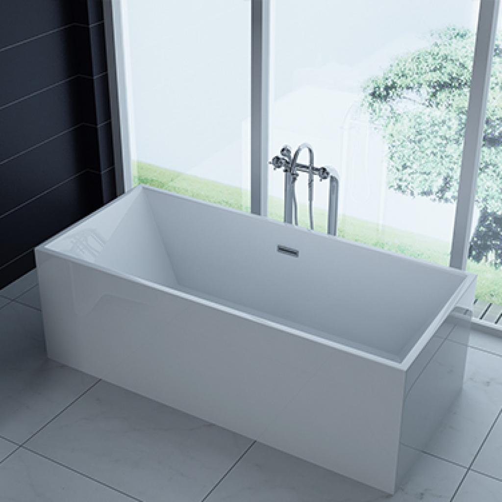 PureHaven freistehende Luxus Acryl-Badewanne 170x80 cm elegant inkl. Siphon Überlaufschutz leicht zu pflegende Oberfläche extra starker Rahmen Weiß