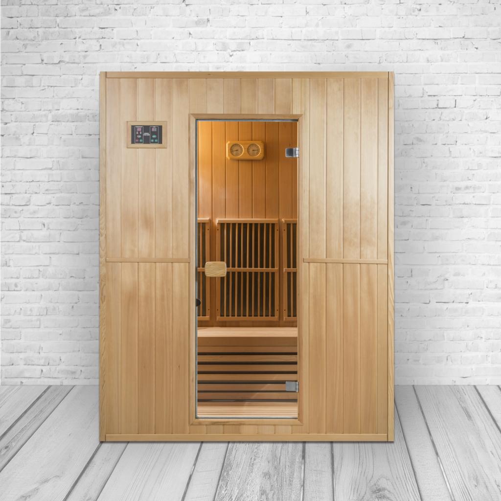 PureHaven Infrarotsauna 120x160x200 cm für 4 Personen Saunaofen aus kanadisches Hemlock-Tannenholz energiesparend Schöpfkelle Saunasteine