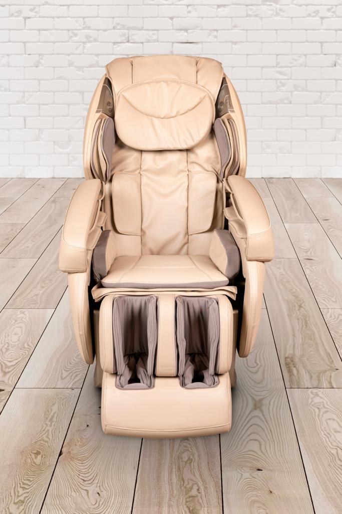 PureHaven Massage-Sessel Knet- und Klopfmassage Heizfunktion Bluetooth USB Sprachsteuerung beige PU-Leder Fuß- Rücken- und Gesäßmassage