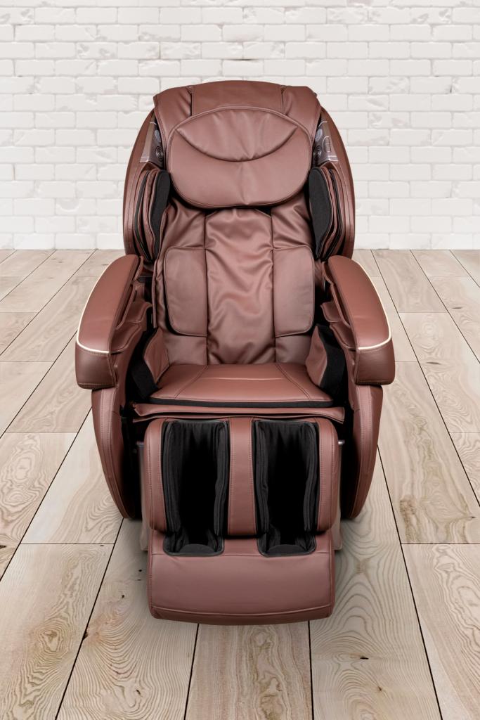 PureHaven Massage-Sessel Knet- und Klopfmassage Heizfunktion Bluetooth USB Sprachsteuerung braunes PU-Leder Fuß- Rücken- und Gesäßmassage