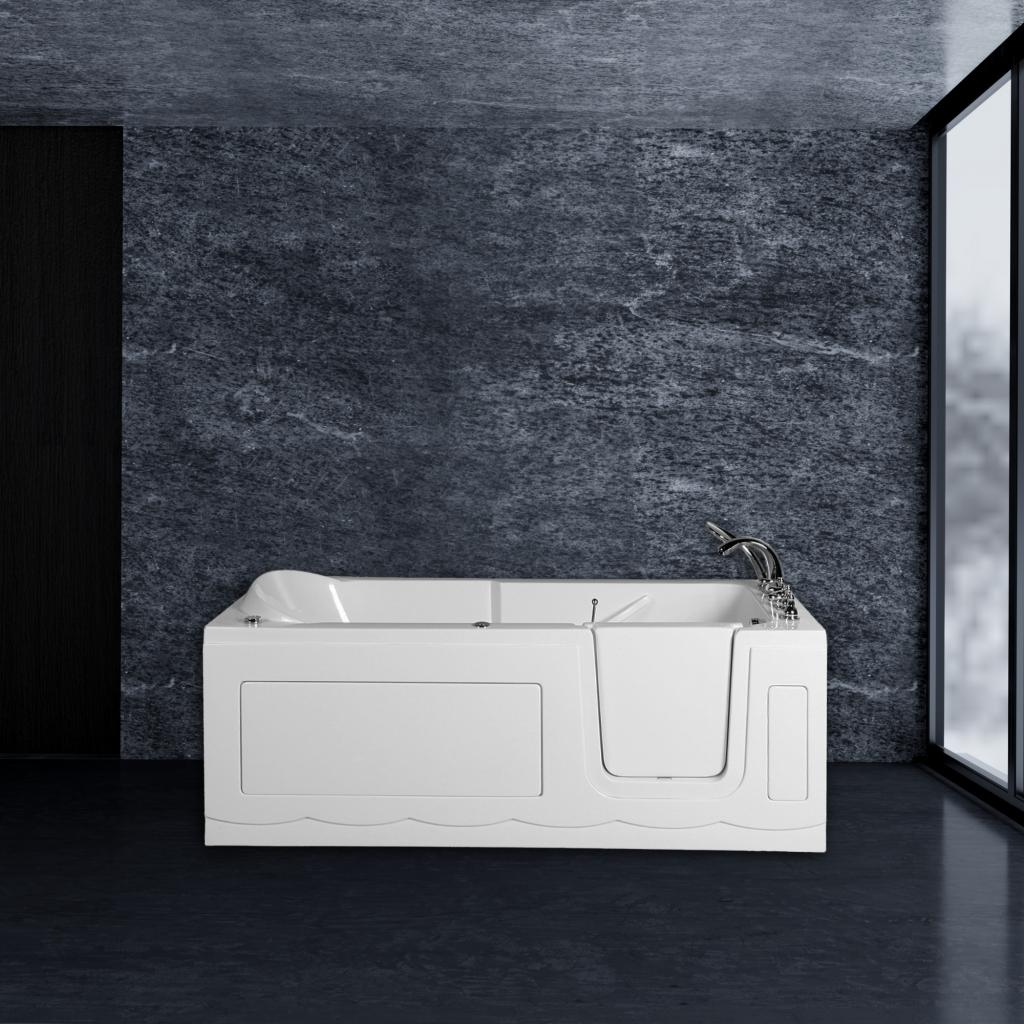 PureHaven Seniorenbadewanne 170x75 cm Sitz- und Whirlpool mit Massagedüsen integrierte Tür für leichten Einstieg pflegeleichte Oberfläche