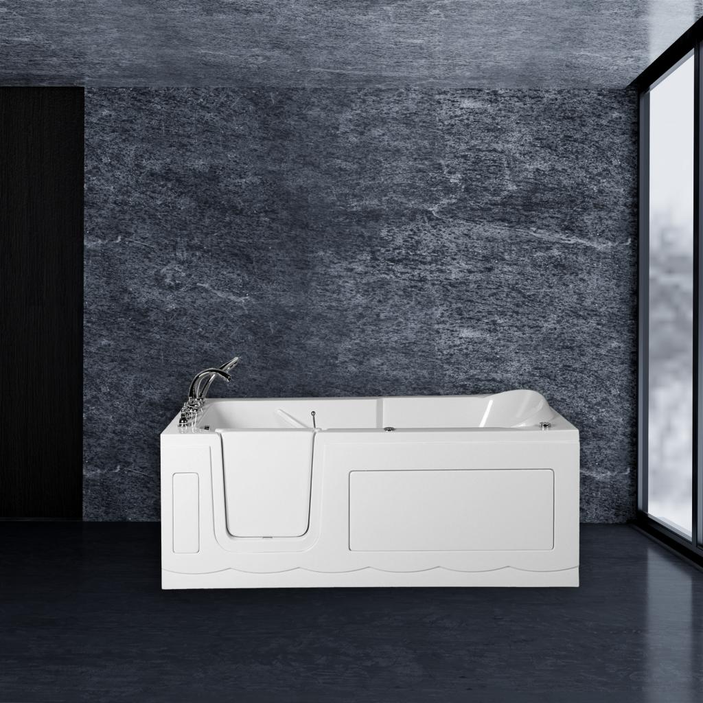 PureHaven Seniorenbadewanne 170x75 cm Sitz- und Whirlpool mit Massagedüsen integrierte Tür für leichten Einstieg pflegeleichte Oberfläche