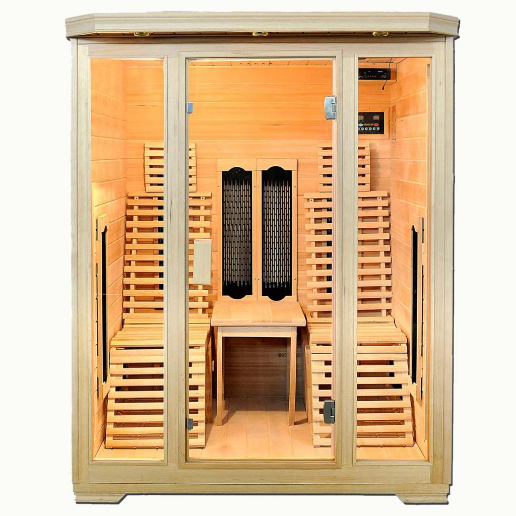 PureHaven Infrarotkabine für 2 Personen 150x150x190 cm Hemlock-Tanne Tiefenwärmestrahler Bluetooth Soundsystem Farblichttherapie Timer Ozonreinigung