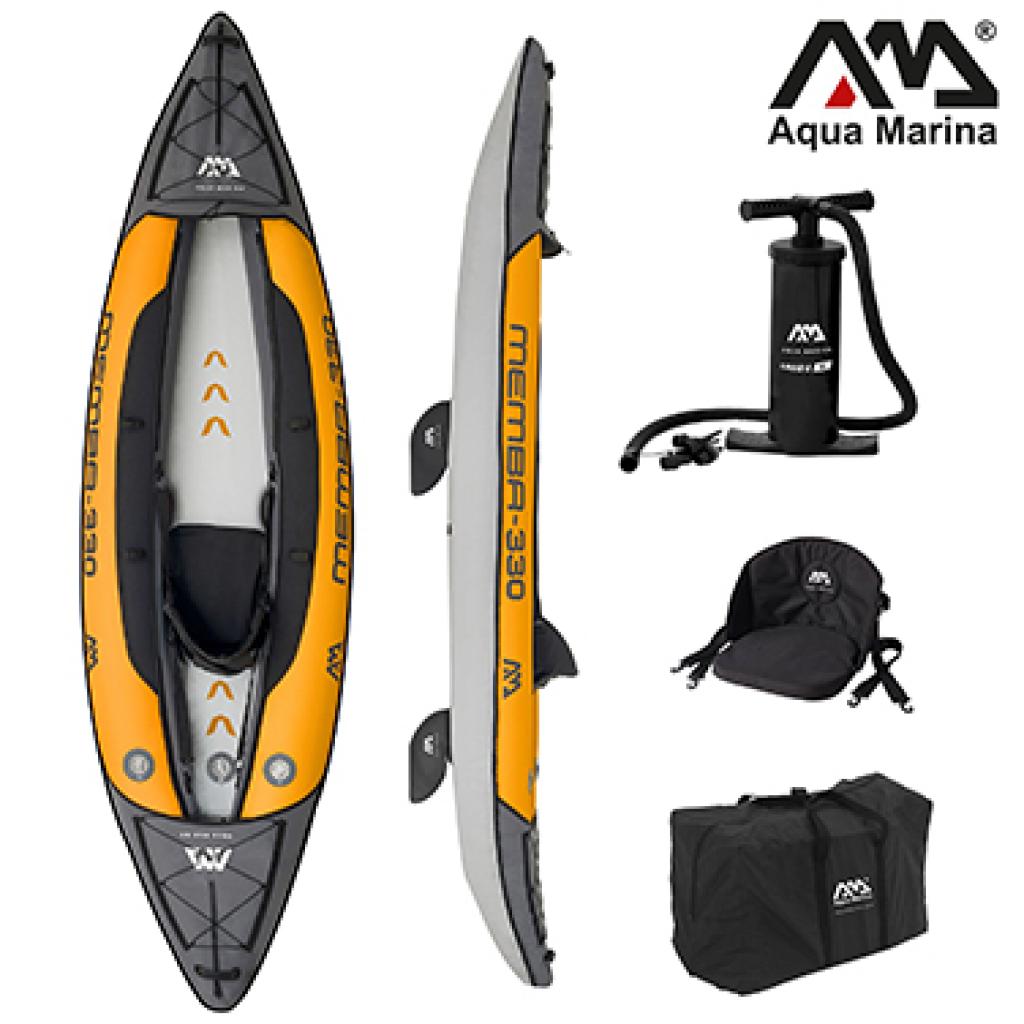 Aqua Marina Kajak 330x90 cm für 1 Person mit Luftsitz verstellbarer Lehne Transporttasche Reparaturset und Handpumpe strapazierfähig Orange/Anthrazit