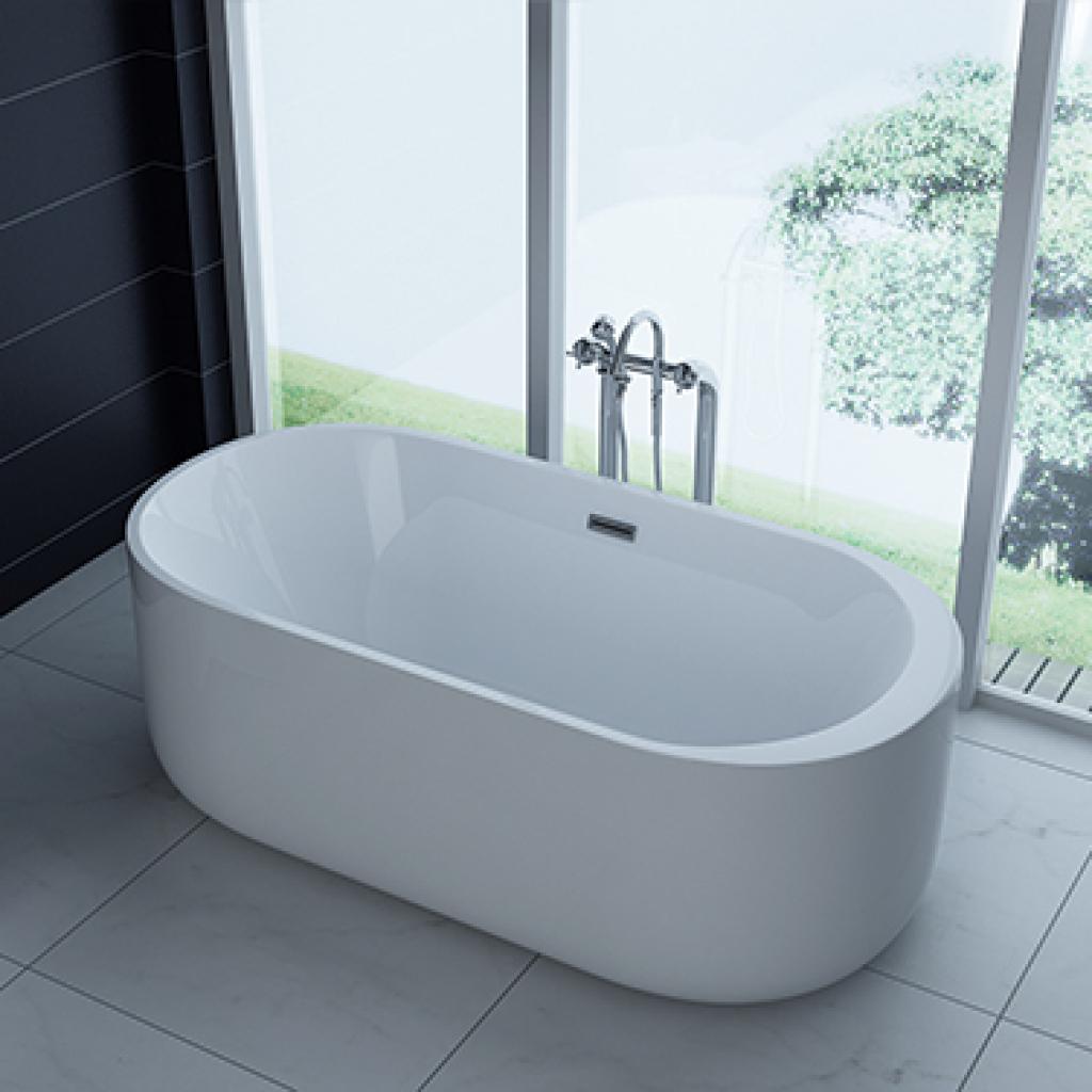 PureHaven freistehende Luxus Acryl-Badewanne 170x80 cm elegant inkl. Siphon Überlaufschutz leicht zu pflegende Oberfläche extra starker Rahmen Weiß