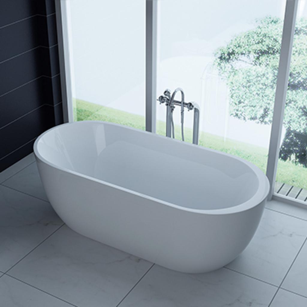 PureHaven freistehende Luxus Acryl-Badewanne 170x80 cm elegant inkl. Siphon Überlaufschutz leicht zu pflegende Oberfläche extra starker Rahmen Weiß