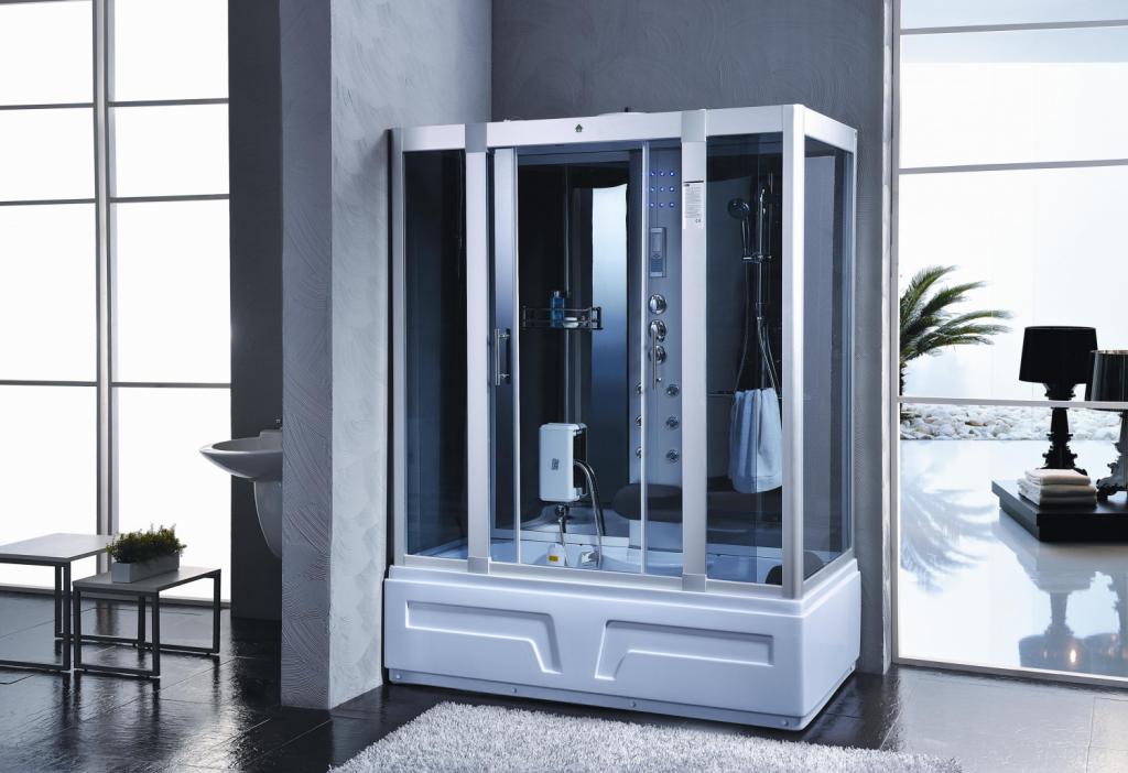 PureHaven 2in1 Whirlpool und Dampfdusche 150x90 cm mit Tropenbrause Multimediasystem Sitzfläche Massagefunktion Ozondesinfektion komplettes Zubehör