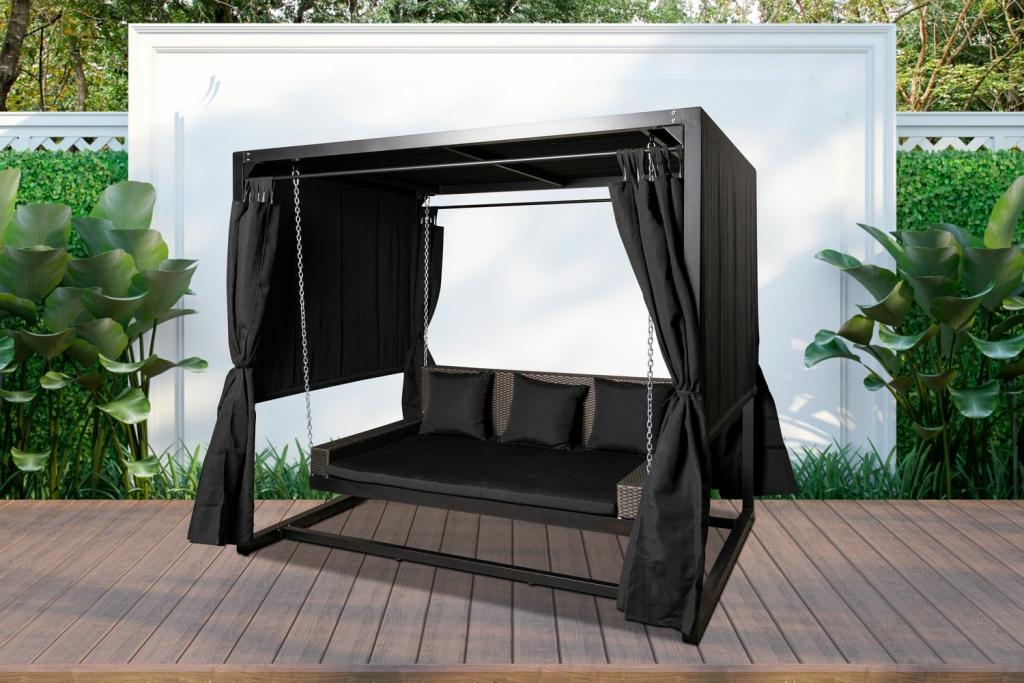 PureHaven Hollywoodschaukel für 4 Personen 236x180x210 cm Aluminiumrahmen Sitz- & Liegeposition mit Sitzauflage wasserabweisendes Sonnendach anthrazit