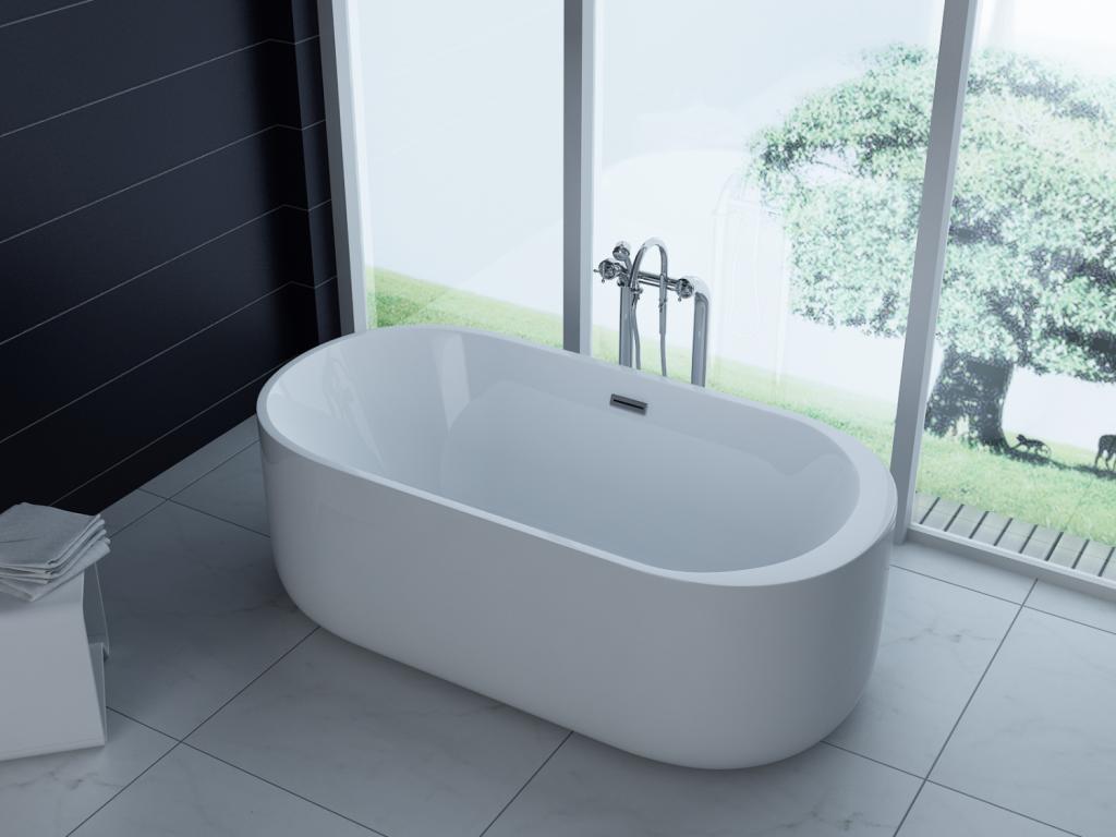 PureHaven freistehende Luxus Acryl-Badewanne 170x80 cm elegant inkl. Siphon Überlaufschutz leicht zu pflegende Oberfläche extra starker Rahmen Weiß