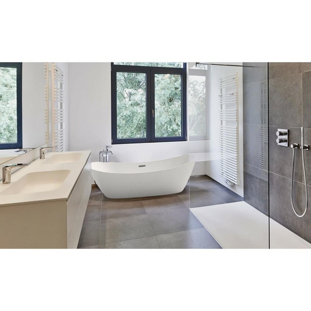 PureHaven freistehende Luxus Acryl-Badewanne 170x80cm elegant inkl. Siphon und Überlaufschutz leicht zu pflegende Oberfläche extra starker Rahmen Weiß