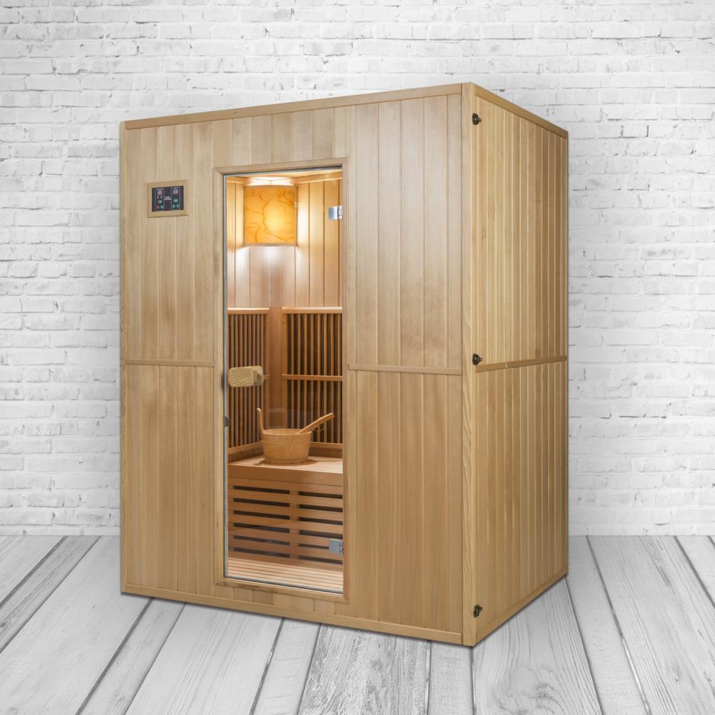 PureHaven Infrarotsauna 120x160x200 cm für 4 Personen Saunaofen aus kanadisches Hemlock-Tannenholz energiesparend Schöpfkelle Saunasteine