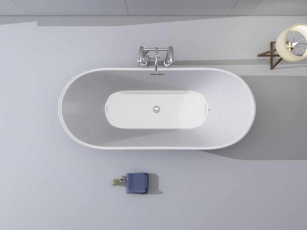 PureHaven freistehende Luxus Acryl-Badewanne 170x80 cm elegant inkl. Siphon Überlaufschutz leicht zu pflegende Oberfläche extra starker Rahmen Weiß