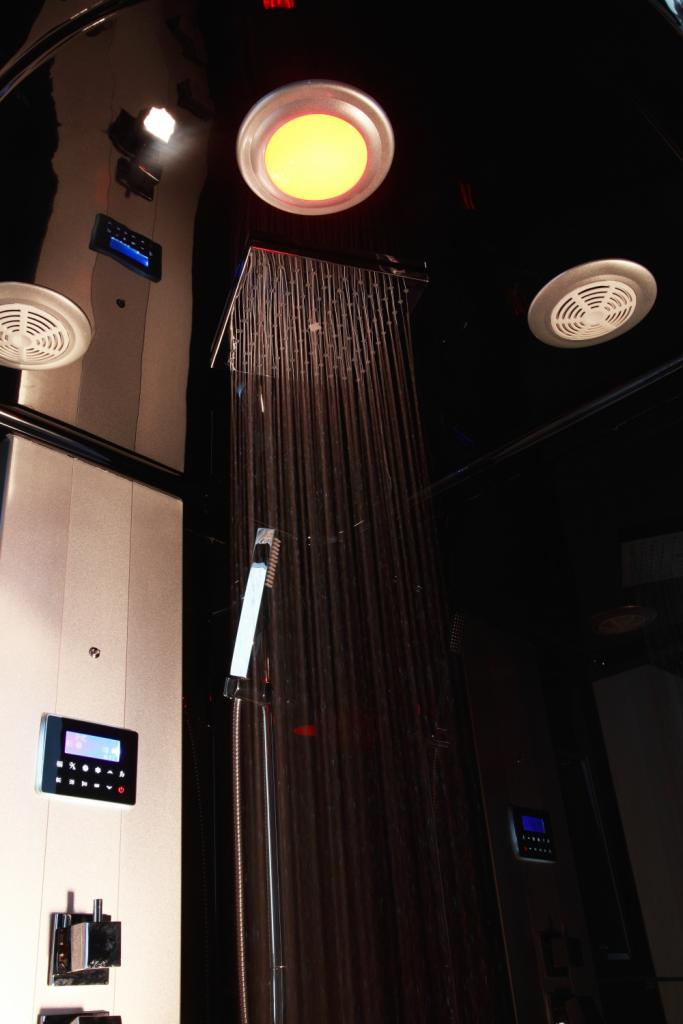 PureHaven 2in1 Dampfdusche und Infrarotsauna 100x90x215 cm Aluminiumrahmen komplettem Zubehör Tropenbrause Sitzfläche Radio Massagefunktion Schwarz