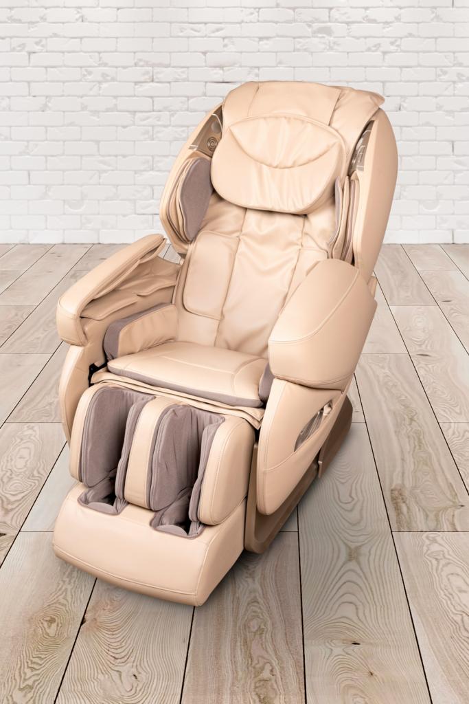 PureHaven Massage-Sessel Knet- und Klopfmassage Heizfunktion Bluetooth USB Sprachsteuerung beige PU-Leder Fuß- Rücken- und Gesäßmassage