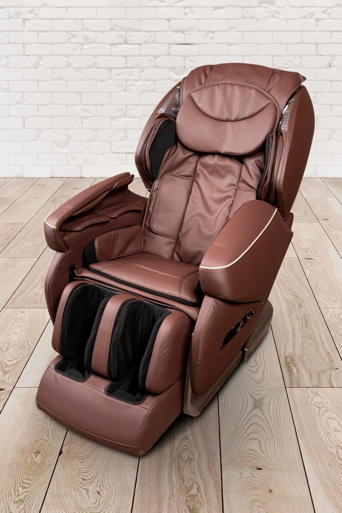 PureHaven Massage-Sessel Knet- und Klopfmassage Heizfunktion Bluetooth USB Sprachsteuerung braunes PU-Leder Fuß- Rücken- und Gesäßmassage