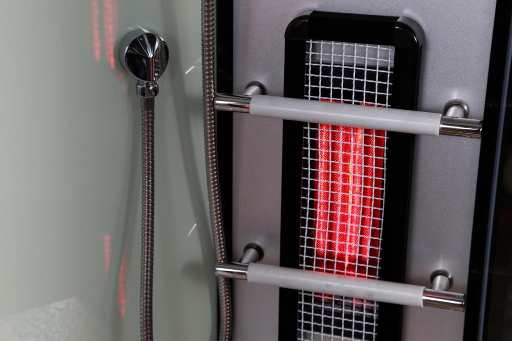 PureHaven Dampfdusche und Infrarotsauna 145x90 cm mit Aluminiumrahmen komplettem Zubehör Tropenbrause Sitzfläche Radio Massagefunktion Schwarz/Weiß