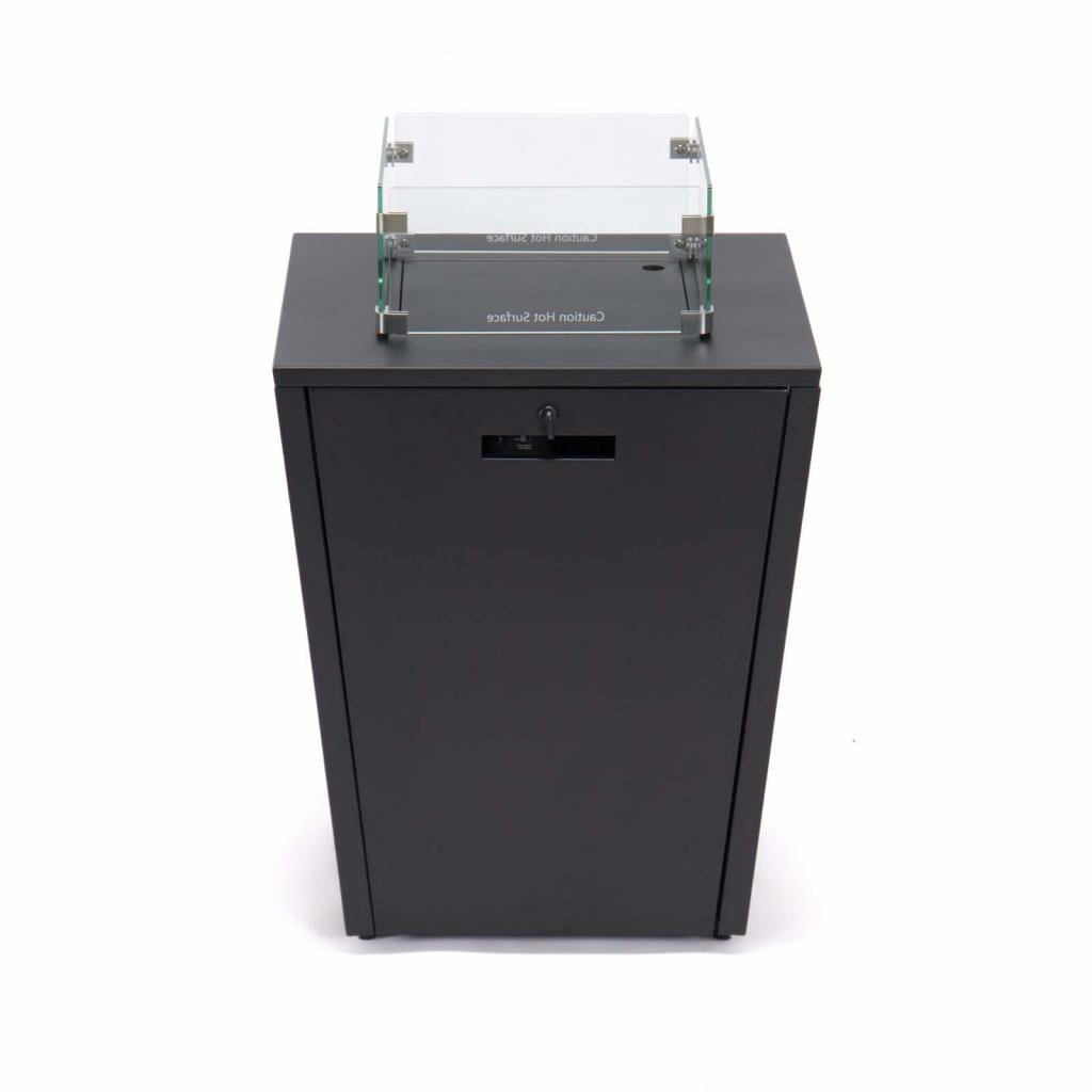 PureHaven Feuerschale Aluminiumrahmen gehärtetes Glas graue Tischplatte Wetter- & Rostbeständigkeit inkl. Windschutz Glasperlen & Abdeckung