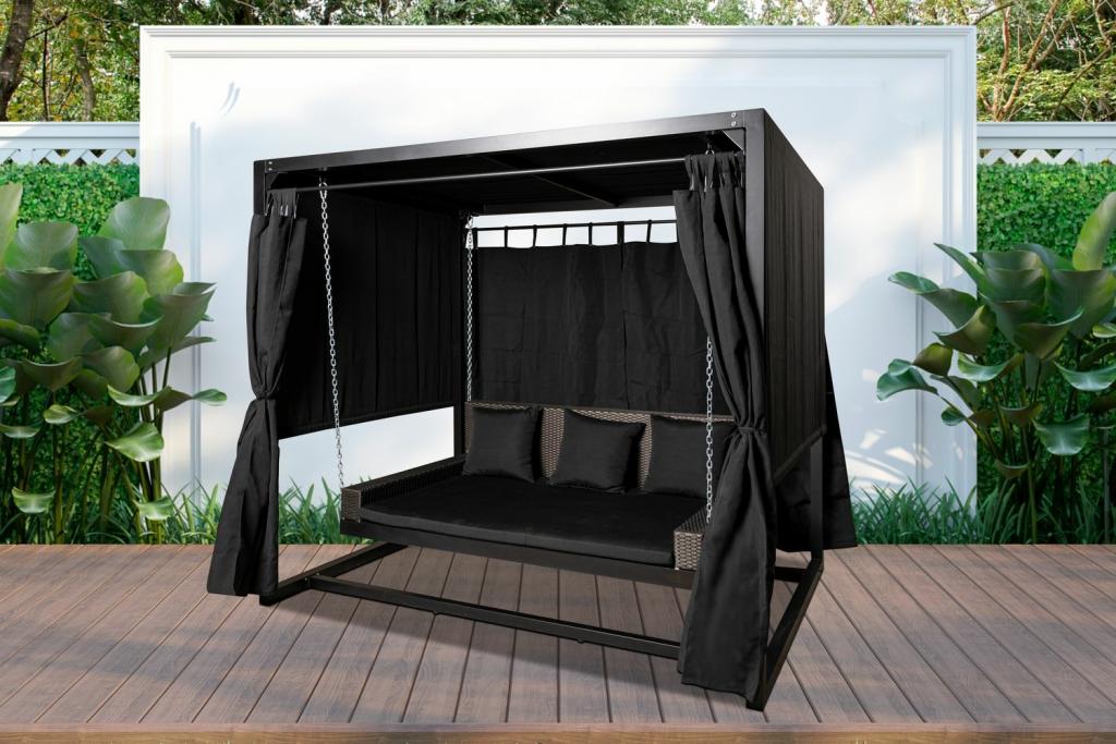 PureHaven Hollywoodschaukel für 4 Personen 236x180x210 cm Aluminiumrahmen Sitz- & Liegeposition mit Sitzauflage wasserabweisendes Sonnendach anthrazit