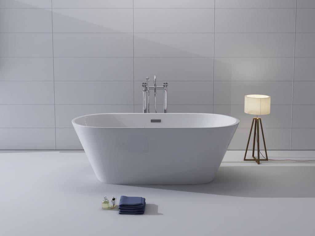 PureHaven freistehende Luxus Acryl-Badewanne 170x80 cm elegant inkl. Siphon Überlaufschutz leicht zu pflegende Oberfläche extra starker Rahmen Weiß
