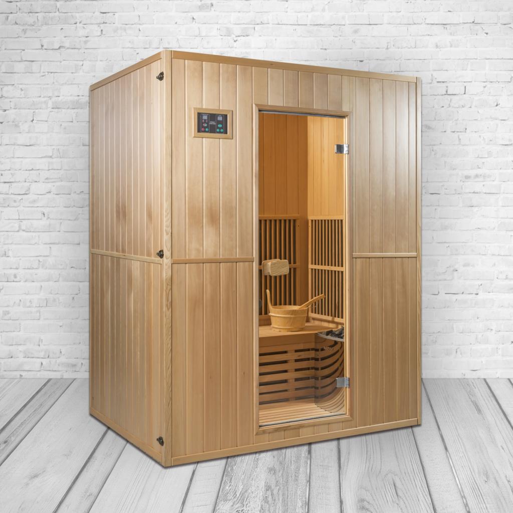 PureHaven Infrarotsauna 120x160x200 cm für 4 Personen Saunaofen aus kanadisches Hemlock-Tannenholz energiesparend Schöpfkelle Saunasteine
