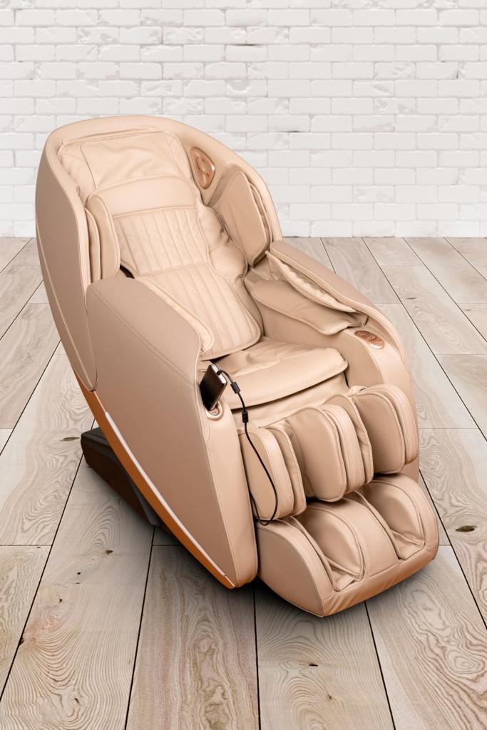 PureHaven Massage-Sessel 180x77x55 cm Knet- und Klopfmassage Heizfunktion Bluetooth USB Sprachsteuerung beige PU-Leder Fuß- Rücken- und Gesäßmassage