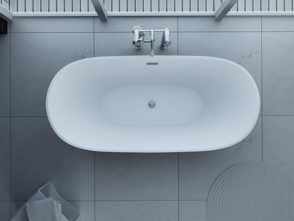 PureHaven freistehende Acryl-Badewanne 170x80 cm elegant inkl. Siphon Überlaufschutz leicht zu pflegende Oberfläche extra starker Rahmen Schwarz/Weiß