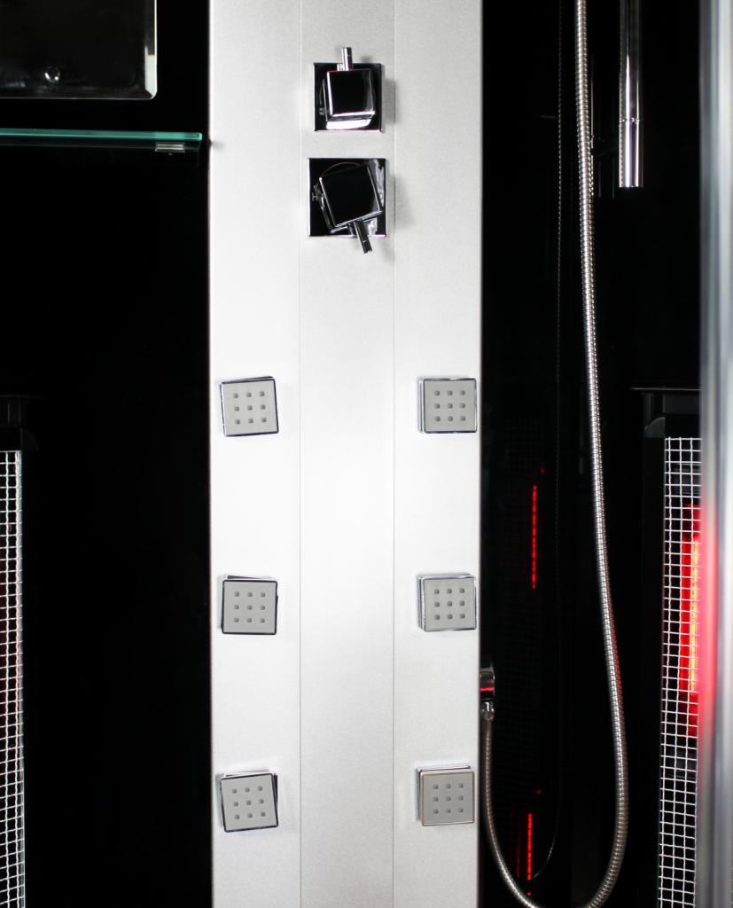 PureHaven 2in1 Dampfdusche und Infrarotsauna 100x90x215 cm Aluminiumrahmen komplettem Zubehör Tropenbrause Sitzfläche Radio Massagefunktion Schwarz