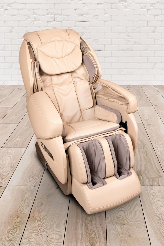 PureHaven Massage-Sessel Knet- und Klopfmassage Heizfunktion Bluetooth USB Sprachsteuerung beige PU-Leder Fuß- Rücken- und Gesäßmassage