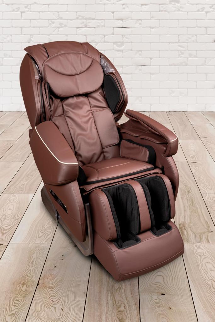 PureHaven Massage-Sessel Knet- und Klopfmassage Heizfunktion Bluetooth USB Sprachsteuerung braunes PU-Leder Fuß- Rücken- und Gesäßmassage