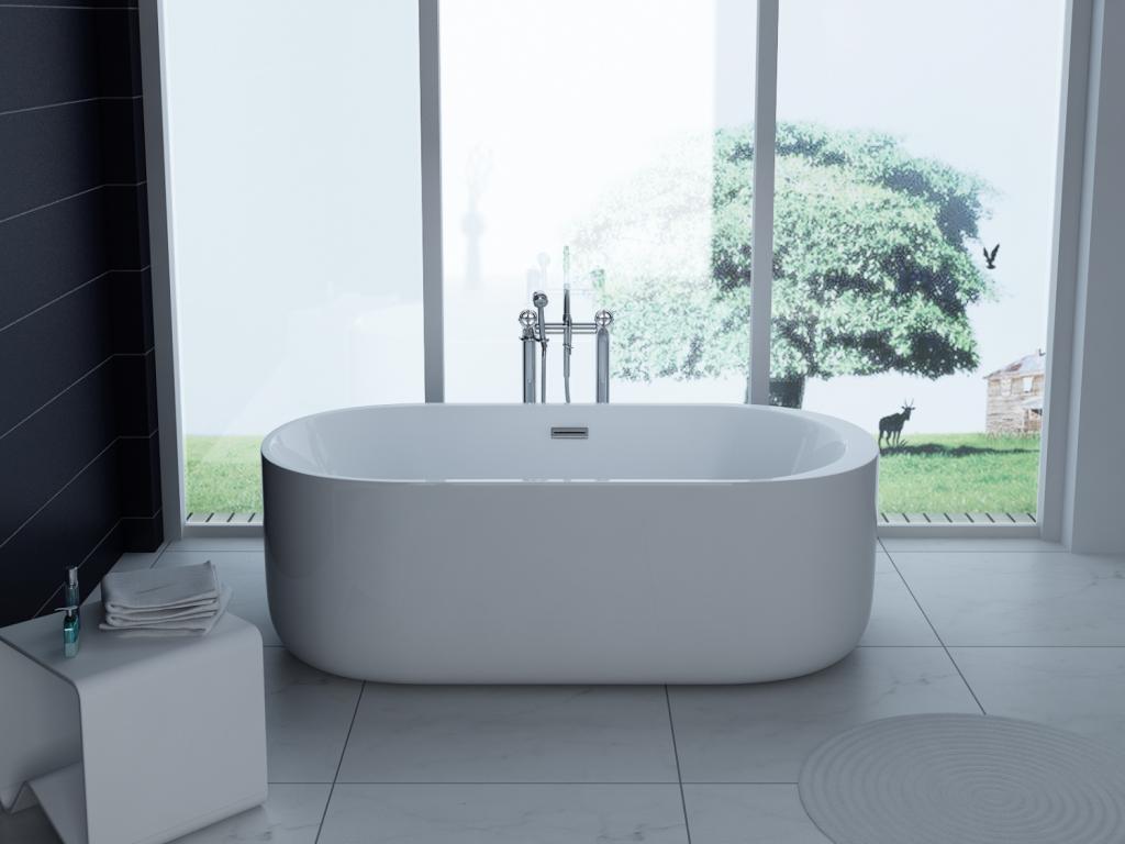 PureHaven freistehende Luxus Acryl-Badewanne 170x80 cm elegant inkl. Siphon Überlaufschutz leicht zu pflegende Oberfläche extra starker Rahmen Weiß