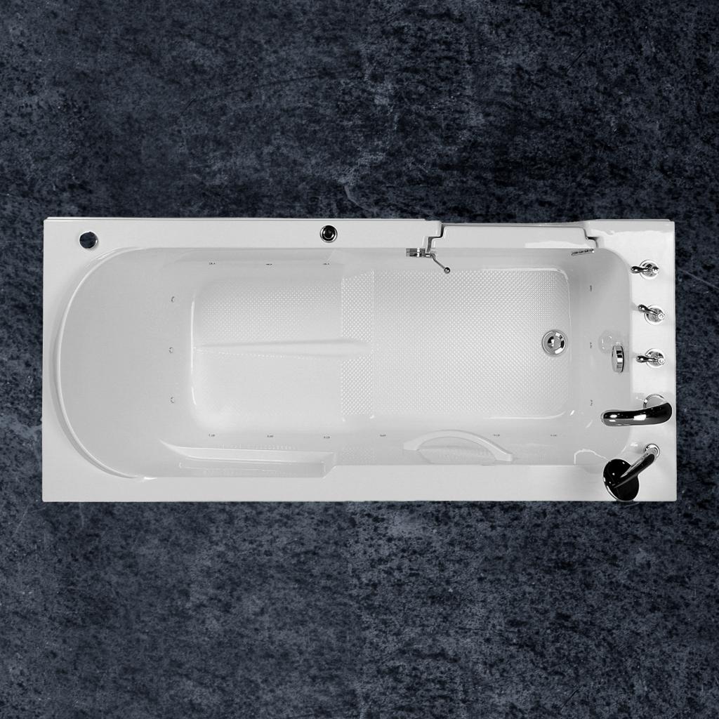PureHaven Seniorenbadewanne 150x75 cm Sitz- und Whirlpool mit Massagedüsen integrierte Tür für leichten Einstieg pflegeleichte Oberfläche
