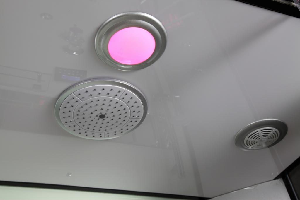 PureHaven Dampfdusche und Infrarotsauna 145x90 cm mit Aluminiumrahmen komplettem Zubehör Tropenbrause Sitzfläche Radio Massagefunktion Schwarz/Weiß