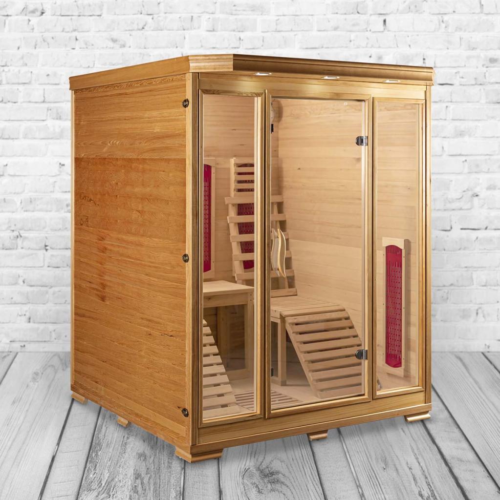 PureHaven Infrarotkabine für 2 Personen 150x150x190 cm Hemlock-Tanne Tiefenwärmestrahler Bluetooth Soundsystem Farblichttherapie Timer Ozonreinigung