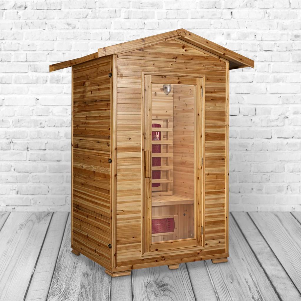 PureHaven Infrarotkabine 120x120x210 cm aus kanadischem Hemlock-Holz Bluetooth-Soundsystem Timer Lichttherapie in 4 Farben digitale Steuerung