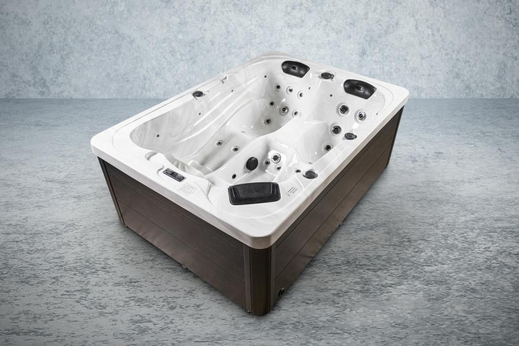PureHaven American Outdoor-Whirlpool 220x156 cm für 3 Personen mit 77 Wasserdüsen und 10 Luftdüsen Thermoabdeckung LEDs Farbe Sterling Silber/Grau