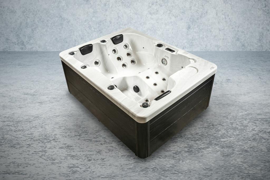PureHaven American Outdoor-Whirlpool 210x160 cm für 3 Personen mit 33 Massagedüsen Heizung LEDs Thermoabdeckung Farbe Sterling Silber/Grau