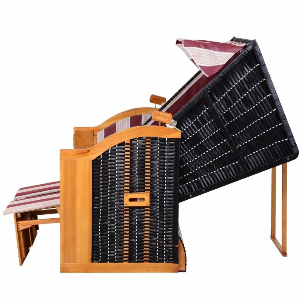 PureHaven Strandkorb 118x79x150 cm für 2 Personen inkl. Rücken- und Sitzkissen verstellbare Rückenlehne Klapptische und Fußstützen rose